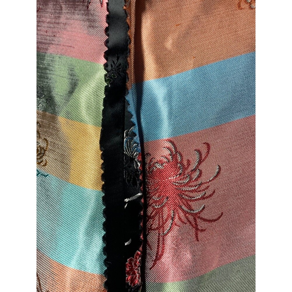 Vtg 70s Chinese Cheongsam Qipao Maxi Dress Black Floral Satin Rainbow Lining 38 - Picture 11 of 13